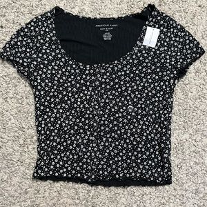 American eagle t-shirt black with flower design size small brand new with tags